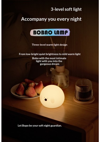 Bobo Silikon Gece Lambası, Aurora Iki Hızlı Zamanlayıcı Silikon Işık, Basit Hayvan Okşama Işığı (Yurt Dışından) modelleri