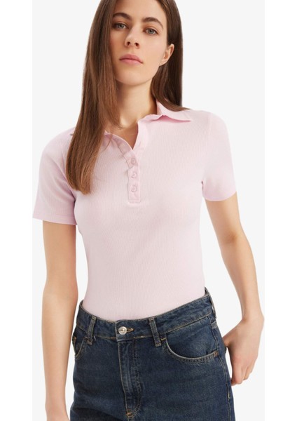 Slim Fit Dar Kesim Polo Yaka Fitilli Kaşkorse Kısa Kollu Tişört C6249AX25SP