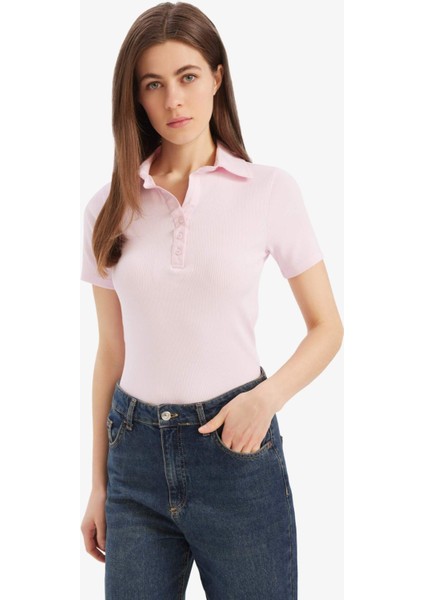 Slim Fit Dar Kesim Polo Yaka Fitilli Kaşkorse Kısa Kollu Tişört C6249AX25SP
