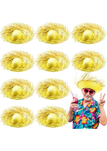 çınar ticaret tropikal parti sarı hasır hawaii şapkası 13x36 cm