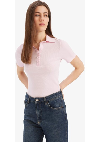 Slim Fit Dar Kesim Polo Yaka Fitilli Kaşkorse Kısa Kollu Tişört C6249AX25SP