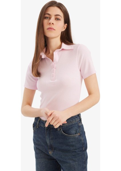 Slim Fit Dar Kesim Polo Yaka Fitilli Kaşkorse Kısa Kollu Tişört C6249AX25SP