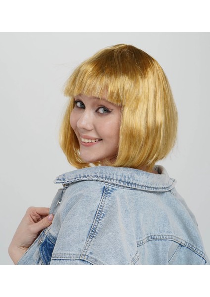 çınar ticaret altın renk düz kesim küt parti peruğu kısa takma saç