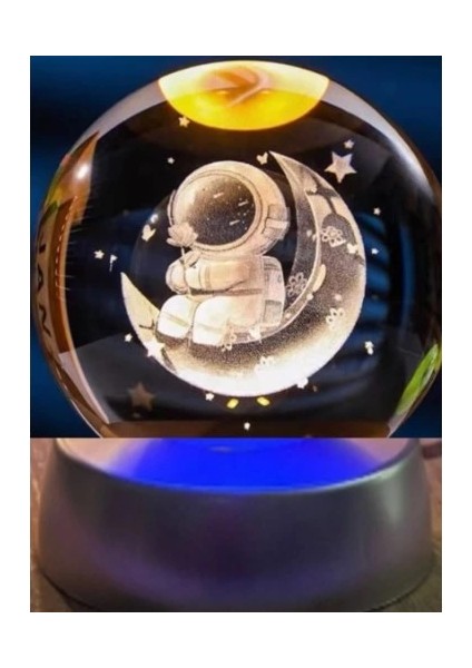 çınar ticaret ay üstünde astronot tasarımlı plastik altlıklı ışıklı cam küre
