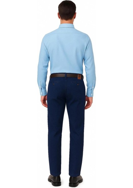 Rahat Kesim Klasik Likralı Pamuklu Erkek Baba Koyu Mavi Keten Pantolon modelleri