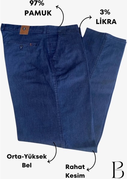 Rahat Kesim Klasik Likralı Pamuklu Erkek Baba Koyu Mavi Keten Pantolon fırsatları