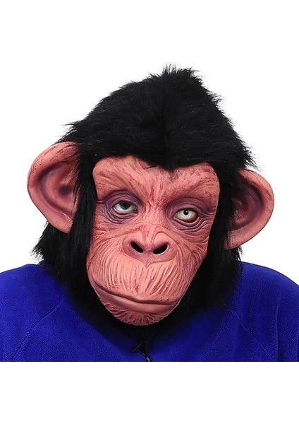 çınar ticaret siyah saçlı kafaya tam geçmeli lateks şempanze maskesi - lateks maymun orangutan goril maske et maske modelleri
