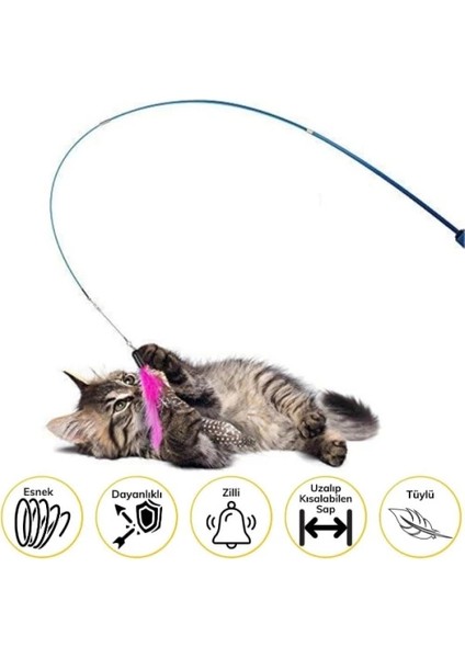 çınar ticaret teleskopik zilli ve tüylü kedi oyuncağı