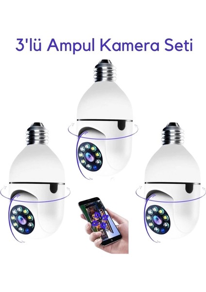 çınar ticaret 3 lü kamera seti wifi 360 derece panoramik ampul kamera güvenlik kamerası gece görüşlü sesli