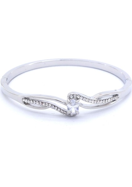 Çelik Kelepçe Bileklik Zirkon Taşlı Model BLZ-286