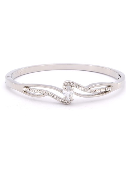 Çelik Kelepçe Bileklik Zirkon Taşlı Model BLZ-286