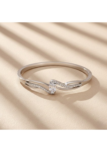 Çelik Kelepçe Bileklik Zirkon Taşlı Model BLZ-286