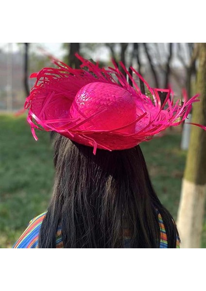 çınar ticaret tropikal parti pembe fuşya hasır hawaii şapkası 13x36 cm indirimleri