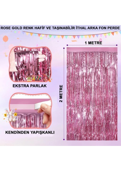 çınar ticaret rose gold renk ekstra metalize parlak saçaklı arka fon perde ıthal a kalite 1x2 metre