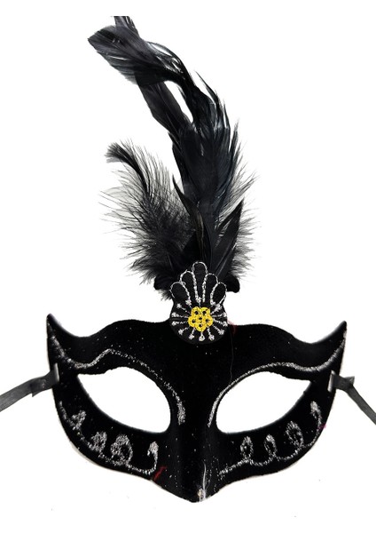 çınar ticaret siyah renk tüylü siyah süet kaplama parti balo maskesi 20x16 cm fiyatları