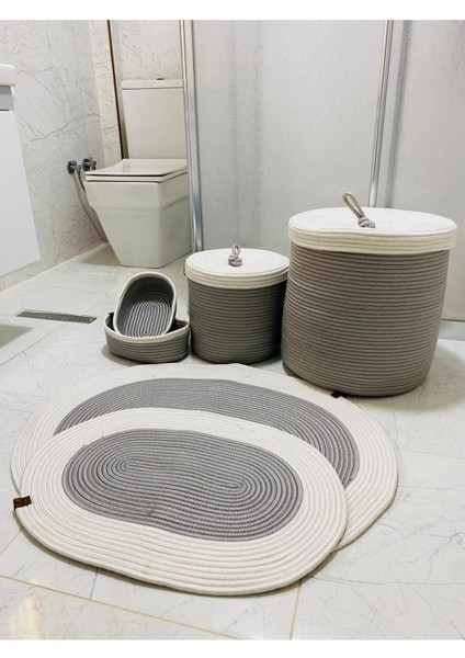 Jüt,hasır,6 Li,banyo Paspas Takımı,bohem Tarzı Banyo Takımı,iskandinav Paspas/sepet