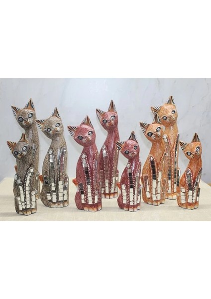 çınar ticaret ahşap 3'lü kedi seti 30 cm model 2