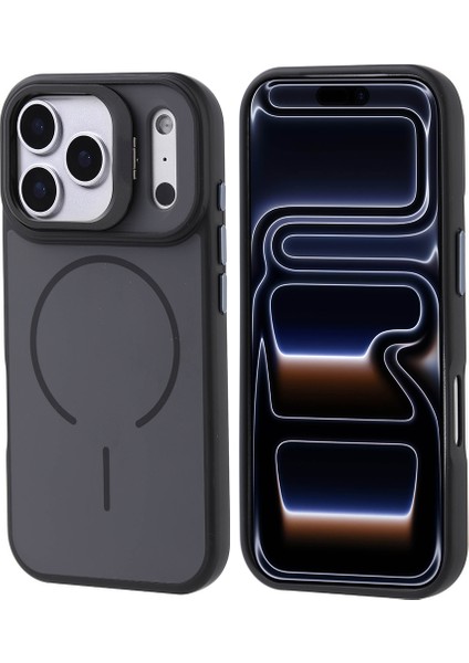 iPhone 17 Pro Uyumlu Kılıf Notron Kamera Standlı M-Safe Şarj Özellikli Siyah