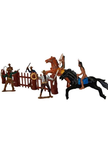 çınar ticaret at arabalı 2 katlı kovboy oyun seti - beyaz-siyah at modelleri