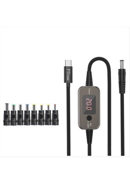 Tip C-Dc Güç Artırma Kablosu Ayarlanabilir Voltaj 5V/9V/12V/15V/20V, Pd 100W Hızlı Şarj Step-Up Dönüştürücü Kablosu (Yurt Dışından)