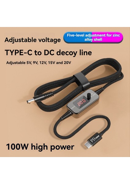 Tip C-Dc Güç Artırma Kablosu Ayarlanabilir Voltaj 5V/9V/12V/15V/20V, Pd 100W Hızlı Şarj Step-Up Dönüştürücü Kablosu (Yurt Dışından) modelleri