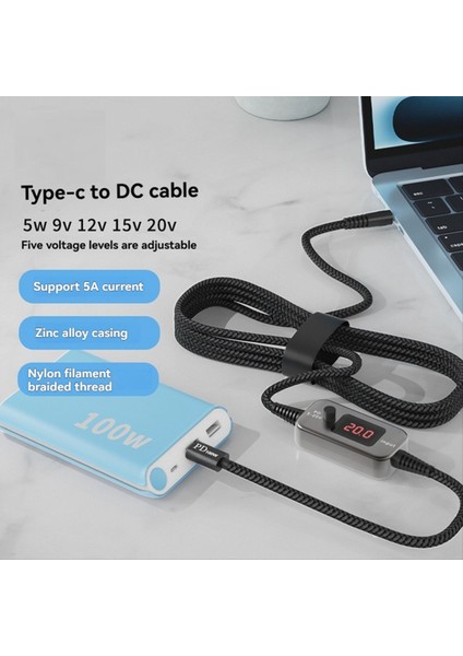 Tip C-Dc Güç Artırma Kablosu Ayarlanabilir Voltaj 5V/9V/12V/15V/20V, Pd 100W Hızlı Şarj Step-Up Dönüştürücü Kablosu (Yurt Dışından) indirimleri