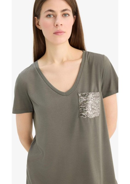 Regular Fit V Yaka Cepli Kısa Kollu Tişört U3769AZ25SP