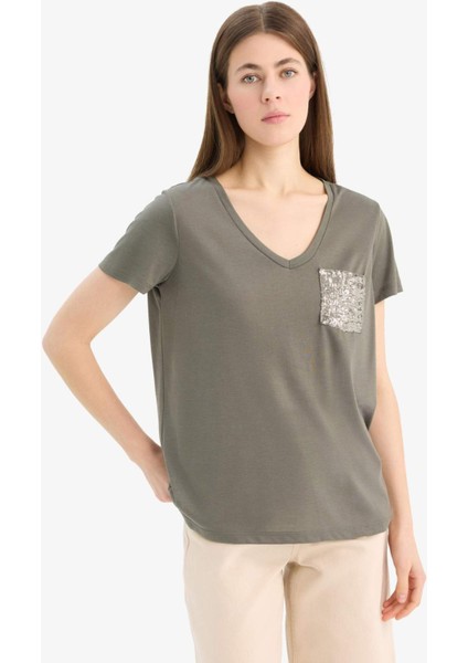 Regular Fit V Yaka Cepli Kısa Kollu Tişört U3769AZ25SP