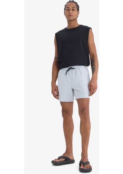 Fit Baskılı Esnek Dokulu Kısa Boy Sporcu Deniz Şortu