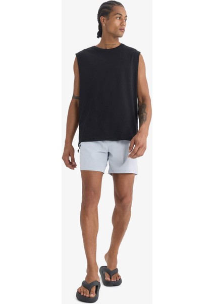 Fit Baskılı Esnek Dokulu Kısa Boy Sporcu Deniz Şortu