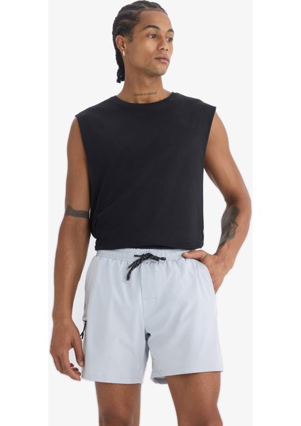 Fit Baskılı Esnek Dokulu Kısa Boy Sporcu Deniz Şortu