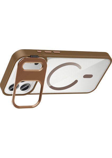 iPhone 17 Pro Max Uyumlu Kılıf Standlı M-Safe Özellikli Etro Kapak + Lens Koruma Çöl Titanyum fiyatları