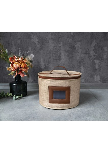 çınar ticaret deri şeritli pencereli yuvarlak çok amaçlı düzenleyici organizer kutu keçe çanta (maxi)