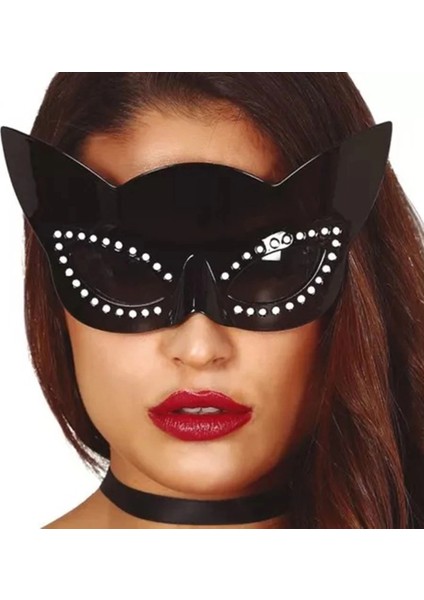 çınar ticaret siyah renk siyah camlı kedi şekilli parti gözlüğü 20x11 cm modelleri