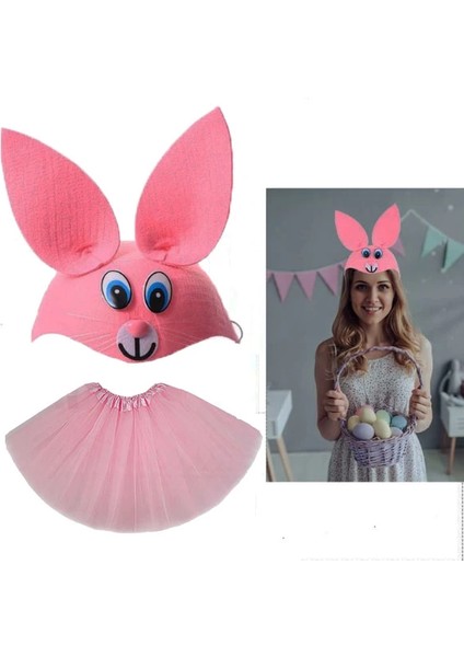 çınar ticaret tavşan kostümü pembe - 23 nisan tavşan şapka ve tütü etek seti 2 parça