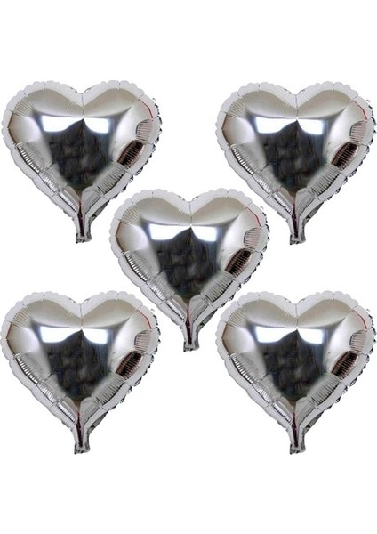 çınar ticaret kalp şekilli gümüş renk folyo balon 45 cm 5 adet