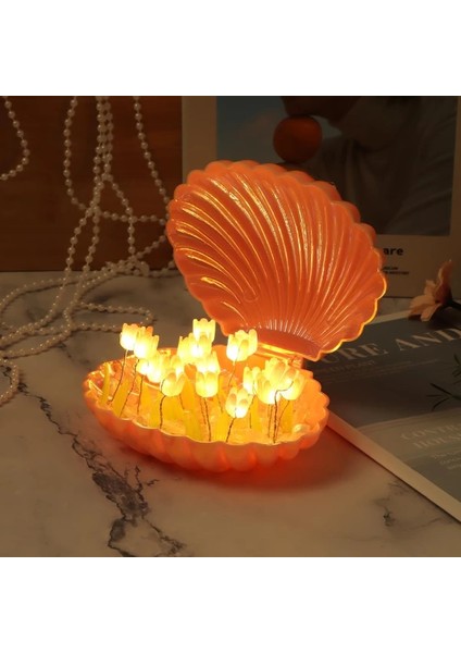 çınar ticaret led ışıklı kendin yap deniz kabuğu tasarımlı lale lamba