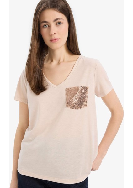 Regular Fit V Yaka Cepli Kısa Kollu Tişört U3769AZ25SP