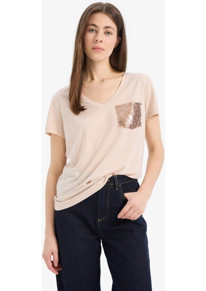 Regular Fit V Yaka Cepli Kısa Kollu Tişört U3769AZ25SP