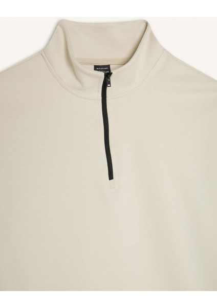 Standart Fit Dik Yaka Fermuarlı Sporcu Kısa Kollu Skuba Dalgıç Kumaş Tişört E3962AX25SP