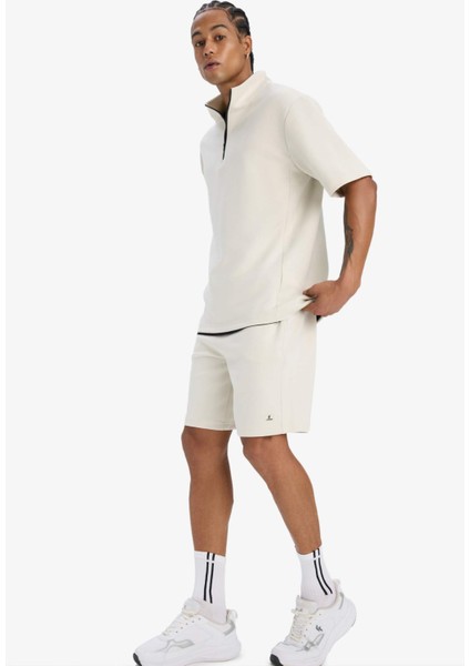 Standart Fit Dik Yaka Fermuarlı Sporcu Kısa Kollu Skuba Dalgıç Kumaş Tişört E3962AX25SP