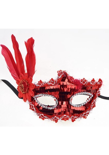 çınar ticaret kırmızı payetli pullu kırmızı renk yandan tüylü parti maskesi 18x22 cm fiyatları