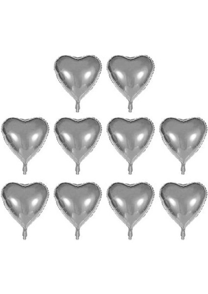çınar ticaret kalp şekilli gümüş renk folyo balon 45 cm 10 adet