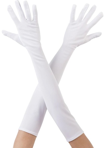 çınar ticaret beyaz renk dirseğe kadar uzun kumaş eldiven 40 cm