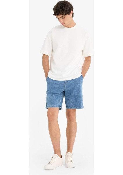 Regular Fit Beli Lastikli Rahat Kalıp Jean Bermuda Şort E4537AX25SM