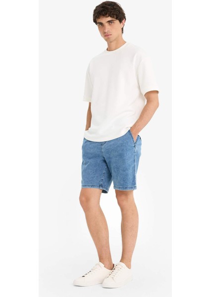 Regular Fit Beli Lastikli Rahat Kalıp Jean Bermuda Şort E4537AX25SM