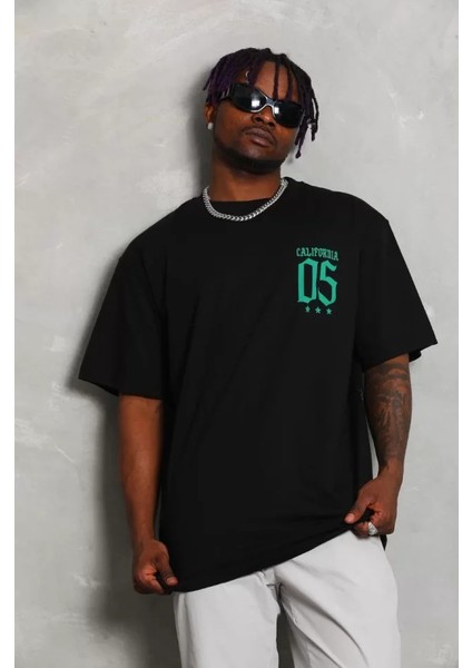 Unisex Oversize Baskılı Bisiklet Yaka T-Shirt - Siyah fiyatları