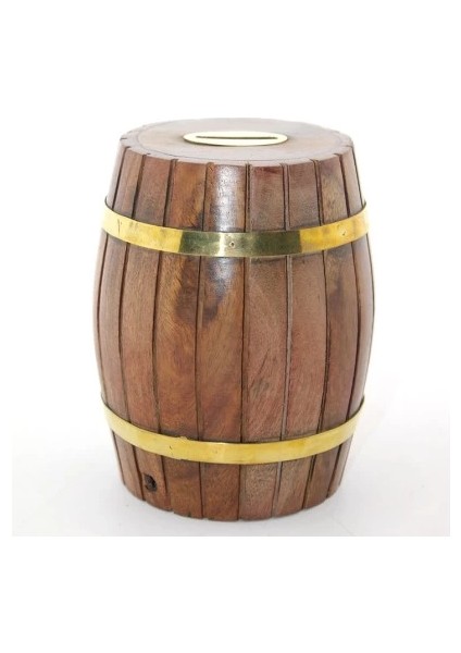 çınar ticaret pirinç ahşap fıçı kumbara 12.5 cm