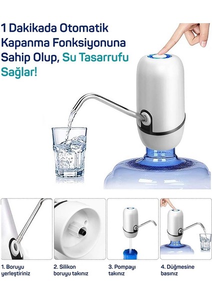 çınar ticaret yeni nesil dokunmatik damacana su pompası şarjlı 1200 mah