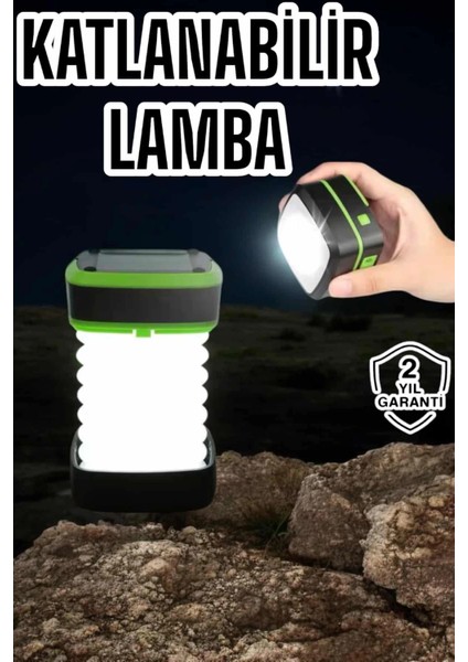 çınar ticaret katlanabilir kamp lambası solar fener görünümlü 3 kademeli şarjlı